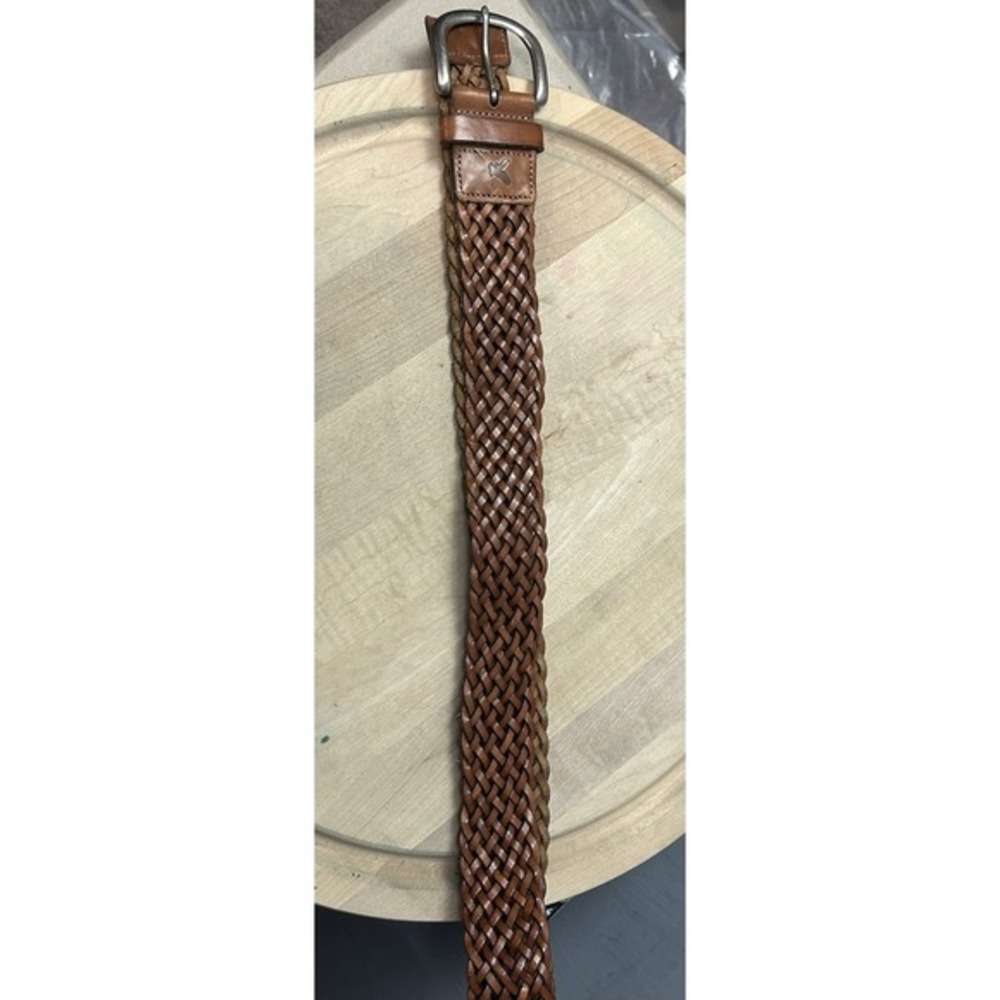 American Eagle Brown Braided Genuine Leather Belt Silver Buckle Size S/M 10916